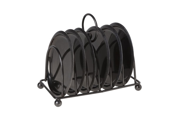 Houder met 6 onderzetters 10 cm zwart