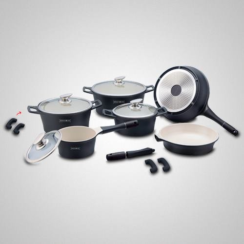 Zwarte keramische pannenset 14-delig | Keramische pannen voordelig kopen - Kookwinkel Kitchen&More