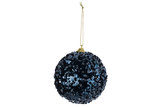 Kerstbal blauw glitters 10cm kunststof