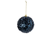 Kerstbal blauw glitters 10cm kunststof