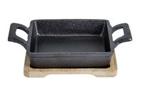 Gietijzer gratinschaal op plankje vierkant 13 cm