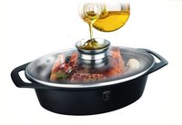 Braadslede marmeren coating 36 cm met glazen deksel