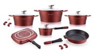 Pannenset marmeren coating 15-delig bordeaux