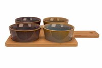 Serveerplank bamboe met 4 schaaltjes 