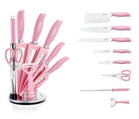 Messenset rose 8 delig op standaard RVS