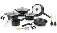 Pannenset marmeren coating 14-delig zwart + keukentoolset