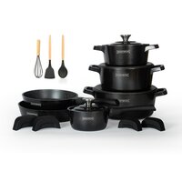 Pannenset marmeren coating 14-delig zwart Creuset Royalty Line