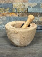 Vijzel en stamper 14 cm olijfhout