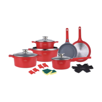 Pannenset 19-delig marmeren coating rood