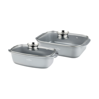 Braadslede marmeren coating grijs 32 cm met glazen deksel