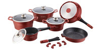Pannenset marmeren coating 14-delig bordeaux