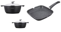 Pannenset met braadpannen en grillpan marmeren coating