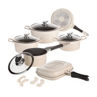 Pannenset marmeren coating 15-delig creme