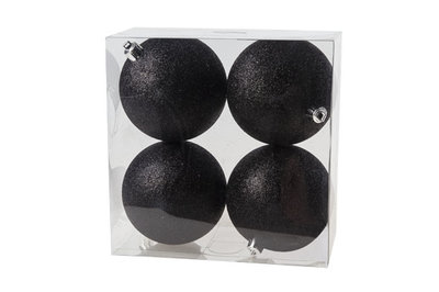Kerstballen 4 st zwart glitter