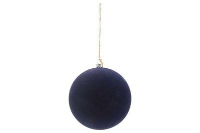 Kerstbal velvet blauw 10cm kunststof