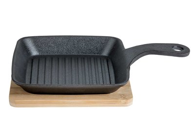 Gietijzer grillpan 15 cm op plankje