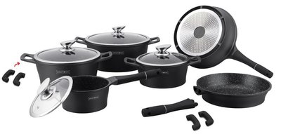 Pannenset marmeren coating 14-delig zwart mat