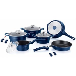Pannenset marmeren coating 14-delig blauw