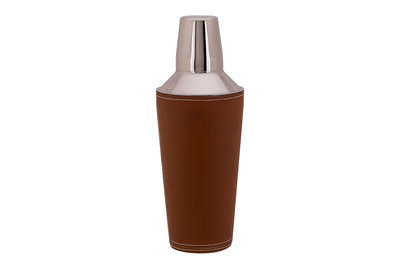 Cocktail shaker RVS bruin leder 9 cm 