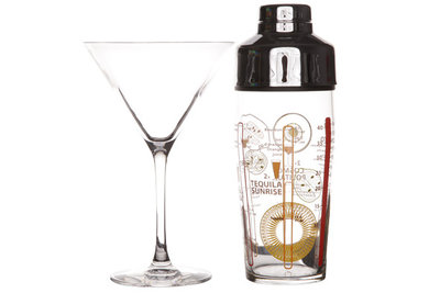 cocktailshaker met 4 glazen luminarc