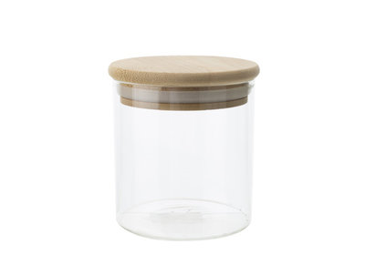 Voorrraadpot glas met deksel hout 8 cm