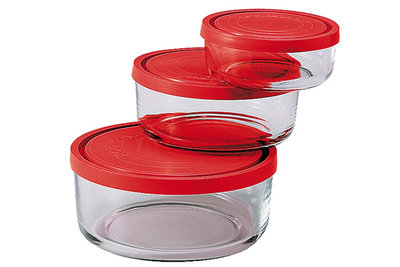 Set van 3 glazen voorraaddozen met rode deksel Frigoverre 