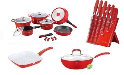 Trolley morgen Edele Rode keramische pannenset en RVS messenset | Voordelig online keramische pannen kopen - Kookwinkel Kitchen&More Trolley morgen Edele Rode keramische pannenset en RVS messenset | Voordelig online keramische pannen kopen - Kookwinkel Kitchen&More