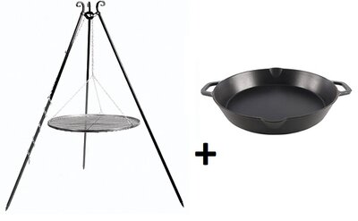 Driepoot 180cm Met Grillrooster 50cm + STOOQ Skillet Pan 43cm