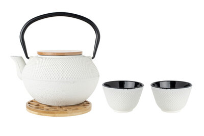 Theepot set gietijzer wit 1,2 L Hakone