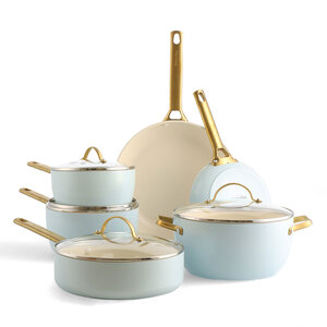 Pannenset 10 delig Greenpan Padova Blush Light Blue Gold