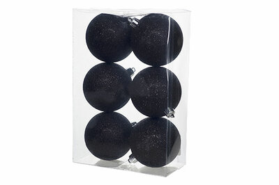 Kerstballen 6 stuks zwart 8 cm kunststof 