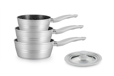 Sauspannen set 16-18-20cm marmeren coating Royalty Line zilver