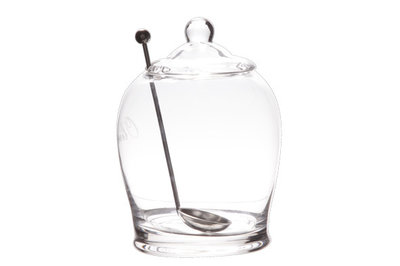 Olijfpot glas 14 cm met lepel 