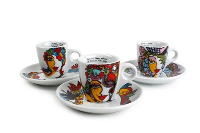 Catastrofaal Moment huurder Mokka kopjes met schotels set 6 Josien Broeren | Porselein servies met  kunst print - Kookwinkel Kitchen&More