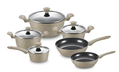 Pannenset marmeren coating 10-delig creme beige Royalty Line