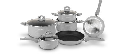 Pannenset marmeren coating 10-delig zilver 